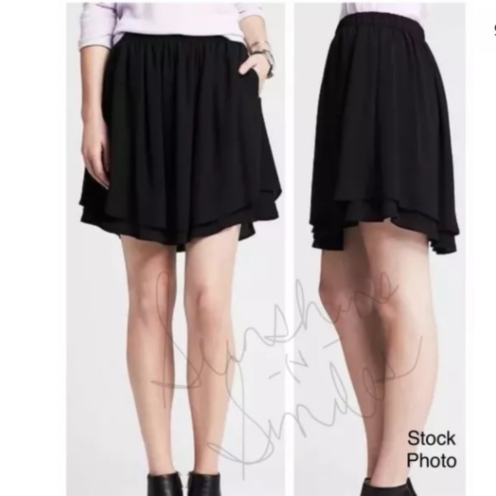 Banana Republic CREPE U-SHAPED HEM FLOWY BLACK TIERED SKIRT #224681 w/ Pockets